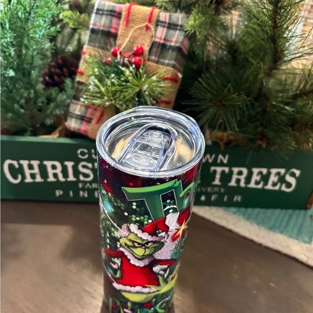 Grinch Christmas Tumbler Travel Cup with Lid & Reusable Straw